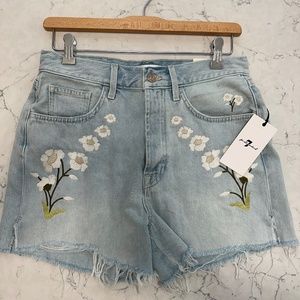 7 For All Mankind Easy Ruby High Rise Denim Cut Off Shorts Floral Embroidery 28